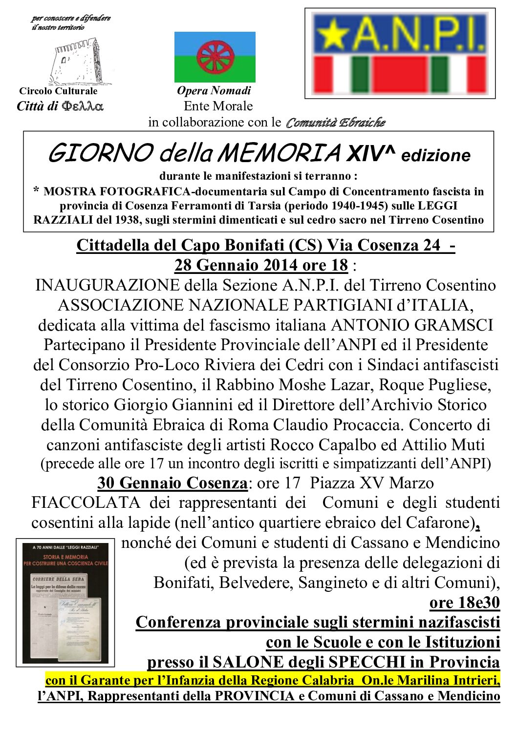 Cosenza 30 .1.2014 Giornata della memoria