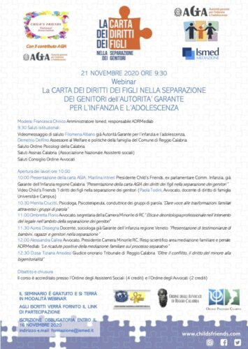 21 novembre 2020 webinar Lacarta dei diritti dei figli nella separazione dei genitori