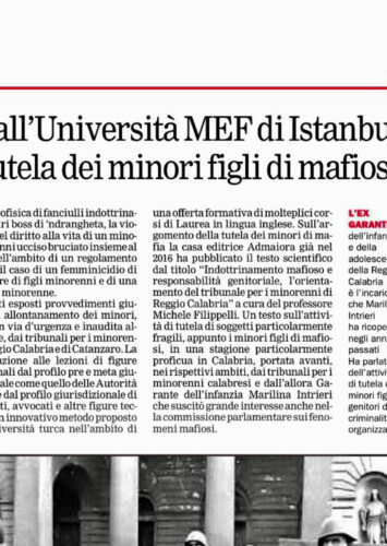 4.12.2020 lezione a studenti universitari MEF ISTANBUL cattedra profssa Paola Todini -su minori figli di famiglie della criminalità’