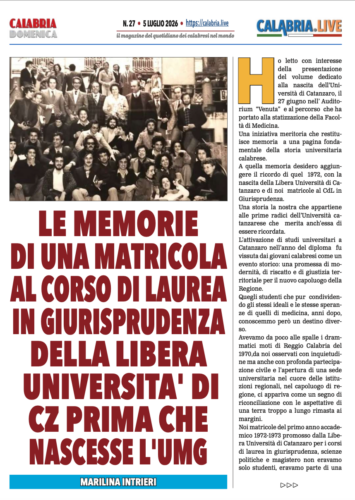 MEMORIE DI UNA MATRICOLA DI GIURISPRUDENZA ALLA LIBERA UNIVERSITA’ DI CATANZARO