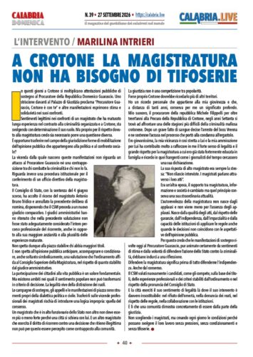 A Crotone la magistratura non ha bisogno di tifoserie. Il caso del procuratore Guarascio Rassegna csm ed altri.